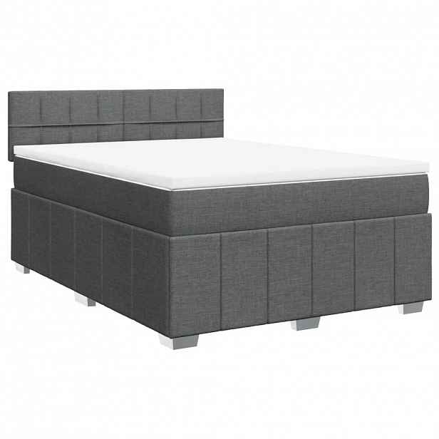 vidaXL Box spring postel s matrací tmavě šedý 140 x 190 cm textil