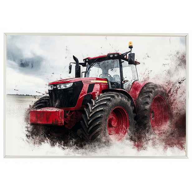 Plakát Rámeček Aluminium Červený Traktor Farma Pole Zemědělský Traktor 60x40