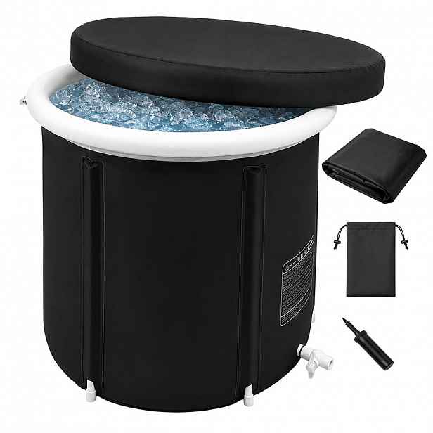 Relaxdays VANA černá bílá ledová nafukovací s víkem 320 l
