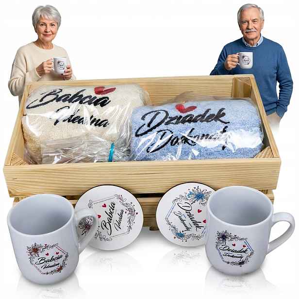 Sada ručníků Velký Set pro prarodiče Babičky Dědečka Dárek hrnečky s výšivkou