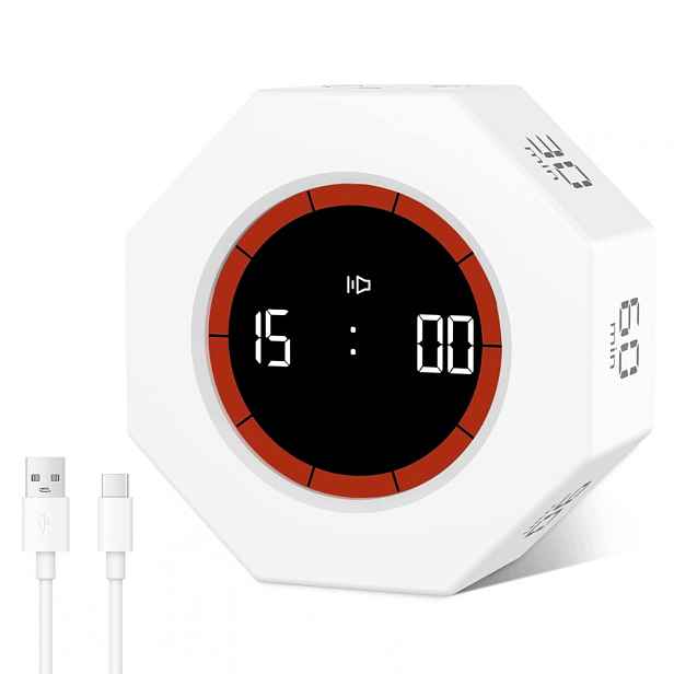 Digitální Minutník Pomodoro LCD 1-90 Min Usb-c Alarm Nastavitelný Bílý