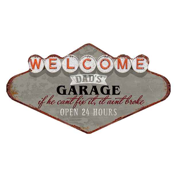Kovová nástěnná cedule Welcome Daďs Garage - 49*1*27 cm Clayre & Eef