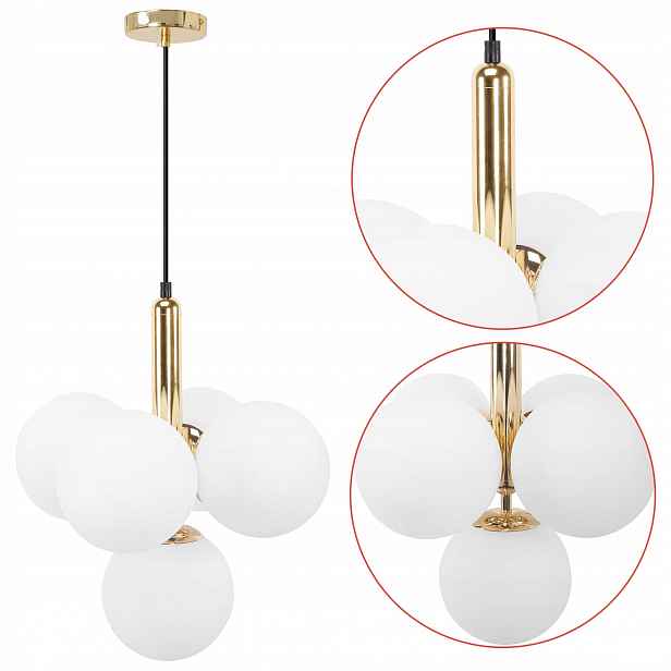 Moderní závěsná lampa Zlatá 5 mléčných stínítek G9 Zlatý lesk do obývacího pokoje