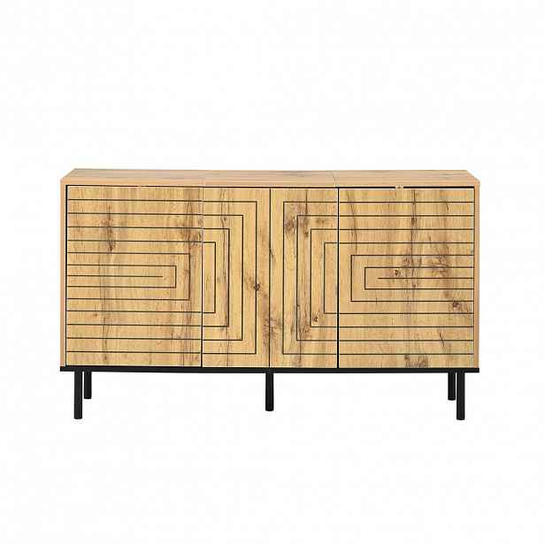 Urban Meuble PŘÍBORNÍK Přírodní s vlnkovými dvířky, 120 × 35 × 68 cm