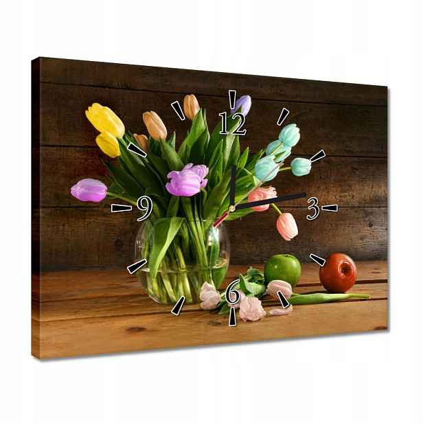 Hodiny 40x30 Kytice Barevné tulipány