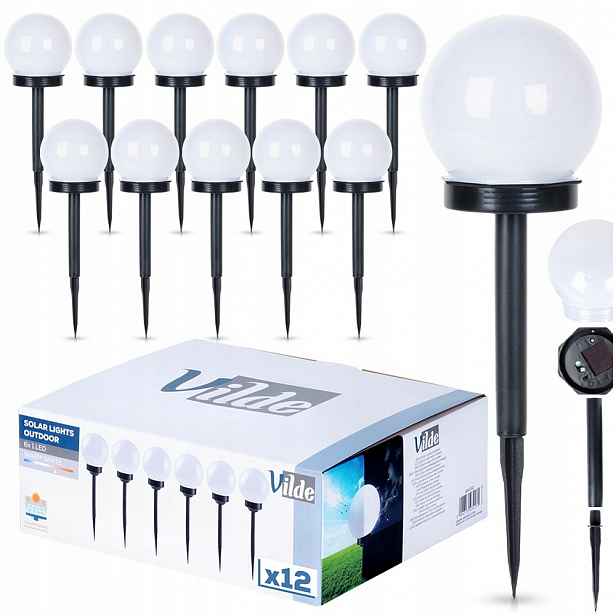 12 x Solární zahradní zapichovací zemní lampa Kula Led s čidlem