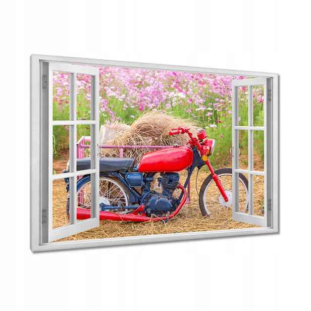 Obrazy 120x80 Červený motocykl Květiny
