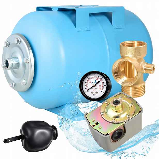 Kompletní Nádrž 24 L Příslušenství Manometr, Tlakový Spínač Pro Hydrofor