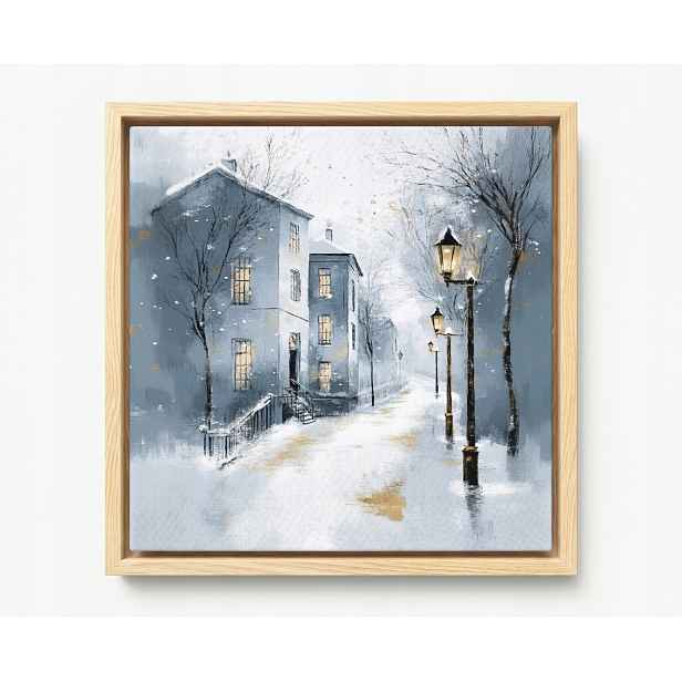 Obraz Rám Americká Krajina Město Domy Ulice Lucerny Světle Modrá 60x60