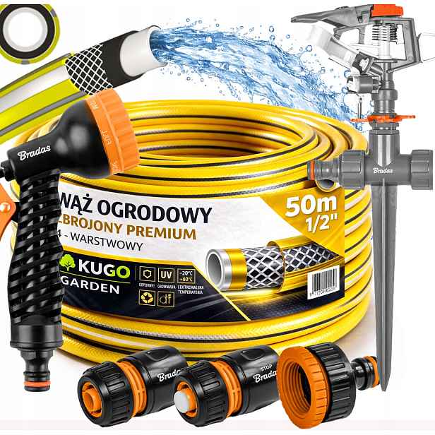 Hadice 1/2" 50 m 4 Vrstvy Premium Gun Zavlažovač Set Bradas