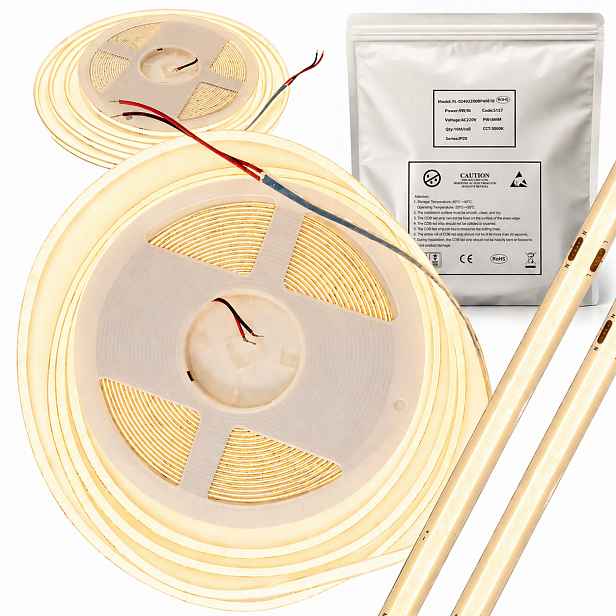 Led páska Cob 230V 9W/m 8mm 3000K IP20 role 10 m Led osvětlovací páska
