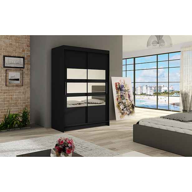 Šatní skříň se zrcadlem Pedro - šířka 120 cm, černá
