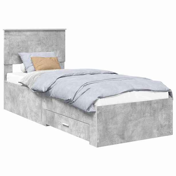 vidaXL Rám postele se zásuvkou Betonově šedá a stříbrná 70 x 190 cm