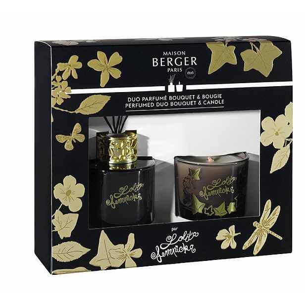 Maison Berger Paris dárková sada Duo Mini Lolita Lempicka: aroma difuzér s náplní 80 ml + vonná svíčka 80 g, černá