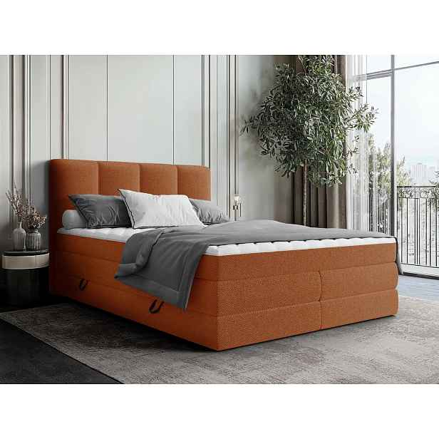 Boxspringová manželská postel 140x200 PULASKI - cihlová červená