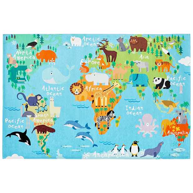 DOPRODEJ: 80x120 cm Dětský kusový koberec Torino kids 233 WORLD MAP, 80x120, vícebarevná, dětský pokoj, Obsession