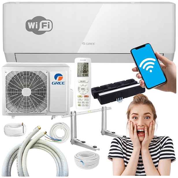 Nástěnná klimatizace Gree Pular 2,5 kW Wifi Připravená Sada Pro Montáž