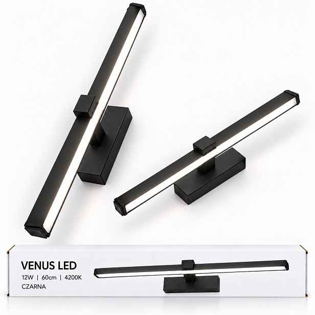 Nástěnná lampa Venus 12W 60 cm černá Led osvětlení zrcadla neutrální 4200K