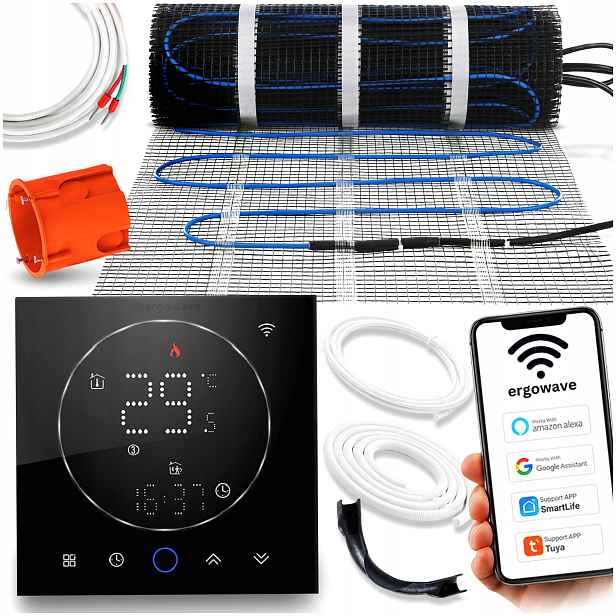 Vyhřívací Podložka Výkonná Sada Podlahové Vytápění 160 W 2,5 m2 Wifi Termostat