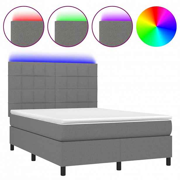 vidaXL Box spring postel s matrací a LED tmavě šedá 140x200 cm textil