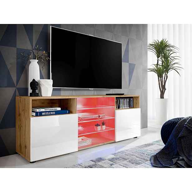 Komodee Moderní komoda Urbino Wotan/Bílé skleněné Led police Multicolor