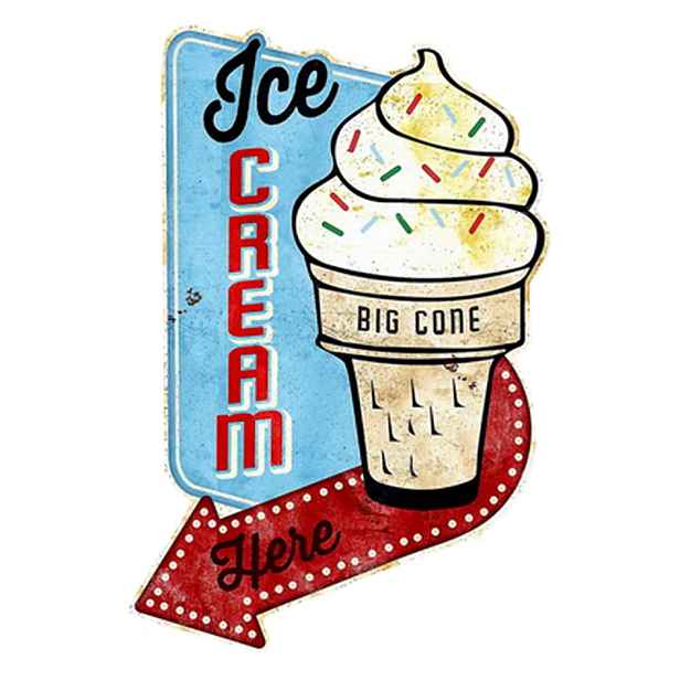 Kovová nástěnná cedule Ice Cream here - 40*1*60 cm Clayre & Eef