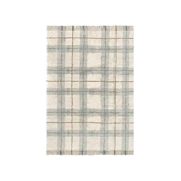 Krémový/šalvějově zelený pratelný/ručně tkaný bavlněný koberec 140x190 cm Tartan Blue Sage – Lorena Canals