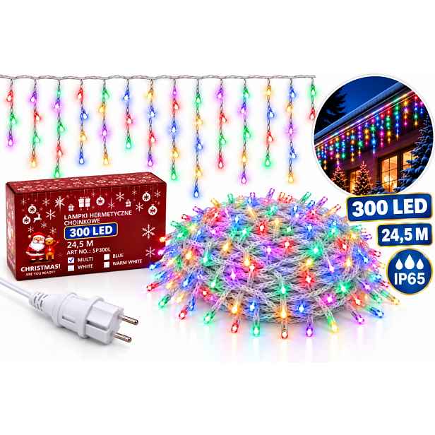 Lampy Rampouchy 300 Led 24,5 M Barevné Vícebarevné Venkovní Flash