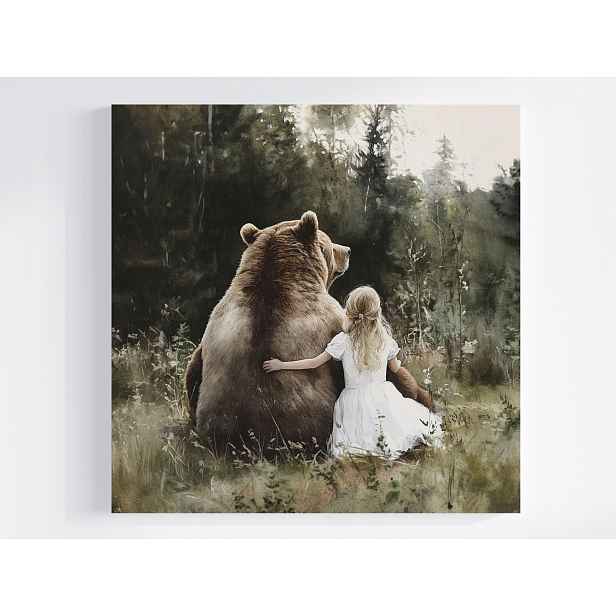 Obraz Na Plátně Canvas Dívka Medvěd Les Pohádka Přátelství 50x50