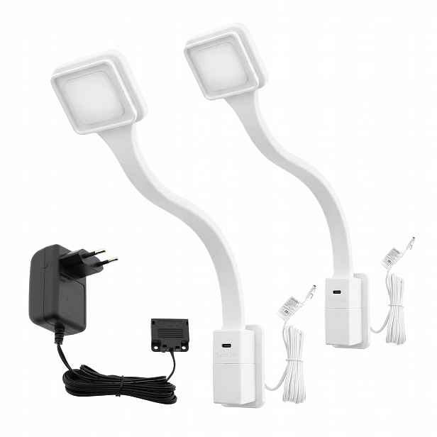 Noční Led lampy do postele Bílé Ohebné Šroubovací Sada 2x Flexi 2Q Usb