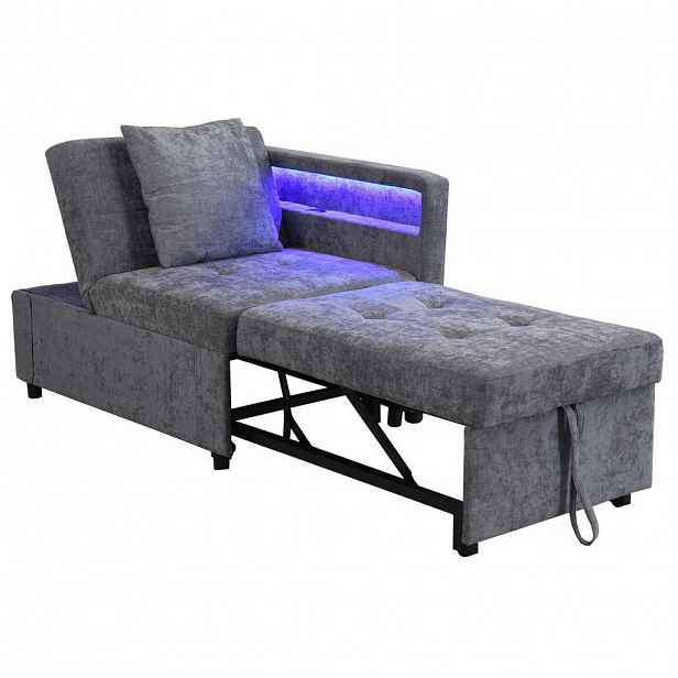 Redom ROZKLÁDACÍ pohovka 177/68/65 cm s 5polohovým polohováním, LED osvětlením a USB/Typ-C porty, Světle šedá