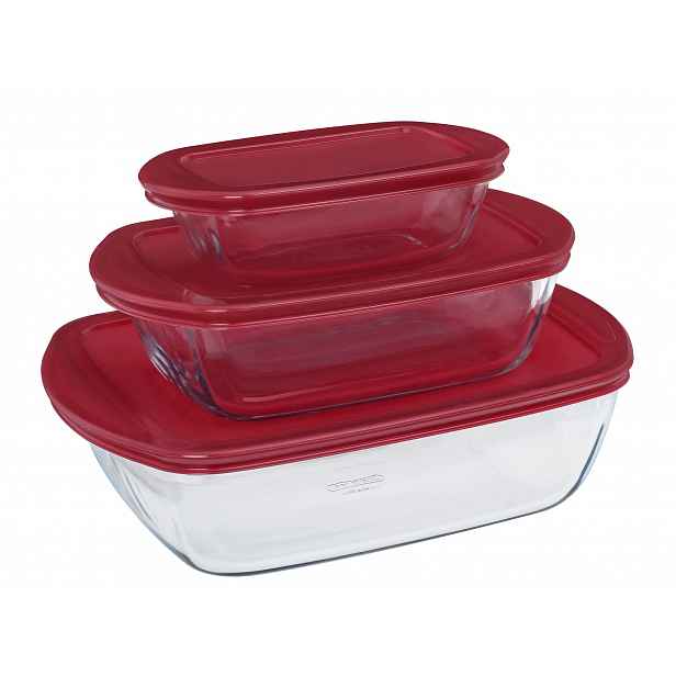 Sada 3x Žáruvzdorná nádoba Cook&Store Pyrex 0,4+ 1,2+ 2,5 L červená
