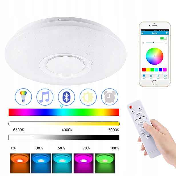 Stropní Svítidlo Rgb S Bluetooth Led Reproduktorem 60 W S Dálkovým Ovládáním Aplikací App