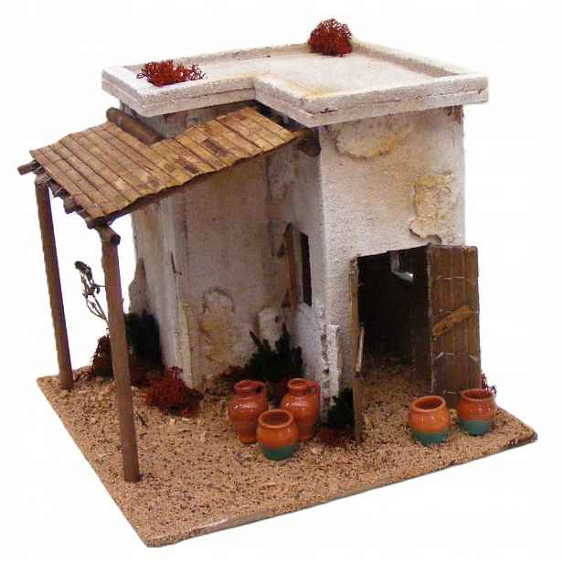 Orientální domeček s džbány pro betlém – výška 20 cm
