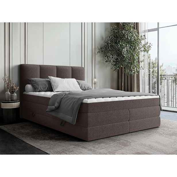Boxspringová manželská postel 140x200 PULASKI - čokoládová