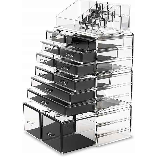 Organizér Na Make-up Kosmetiku s zásuvkami Na Šperky průhledný