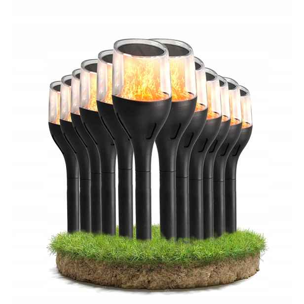 12X Zahradní solární Led lampy Silný Plamen 65 cm Pochodeň Oheň Premium