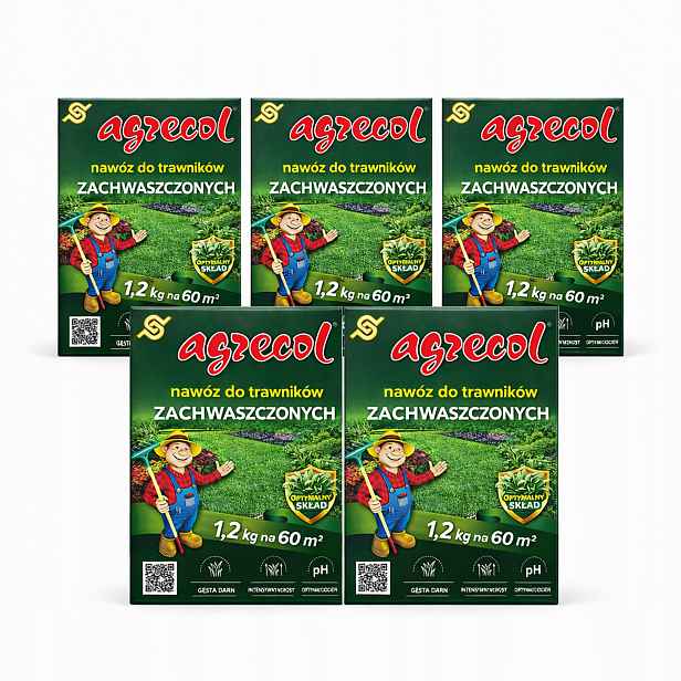 5 x Hnojivo pro zaplevelené trávníky Agrecol 1,2 kg, hustý trávník, optimální pH