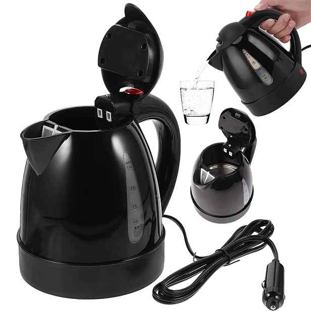 Konvice do auta 12V 1000ml 150W černá nerezová ocel do auta obytných vozů