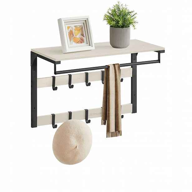 Nástěnný věšák na oblečení s 10 háčky a lištou, černobílý loft