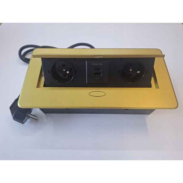 Zásuvka zapuštěná do nábytkového portu stolní prodlužovací kabel 2x230V+2USB zlatá