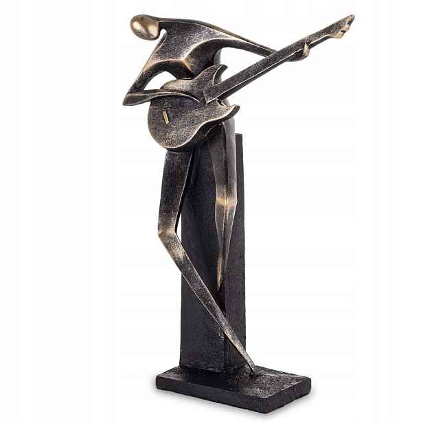 Figurka Hudba Kytaristy 30 cm Černá Zlatá Hudebník S Kytarou Loft Moderní