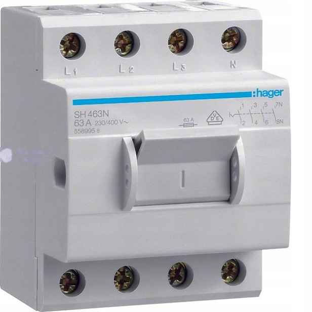 Hager odpojovač 4P 63A 400V IP20 SH463N