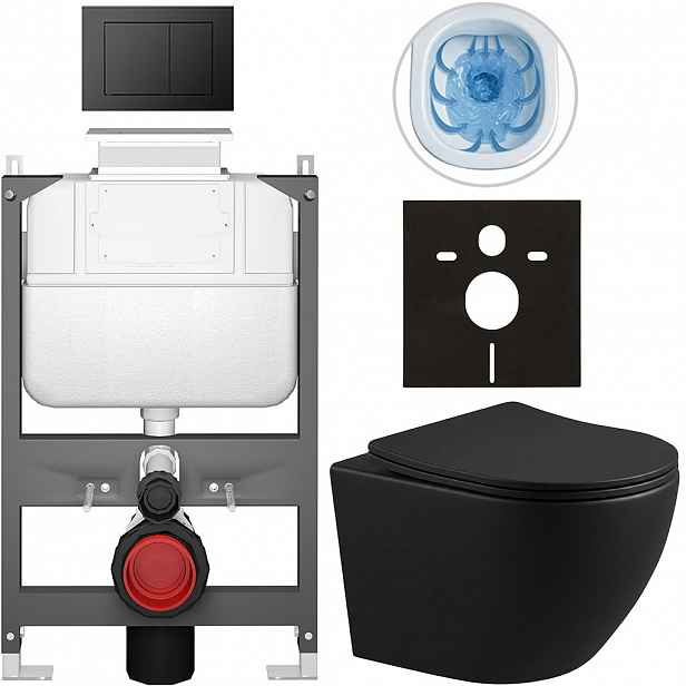 Kompletní WC set Basic/Cesso - černá matná - WC tlačítko Maxio/Černá - ovládání shora - předstěnová instalace - 49x36 cm - 8050BD86350