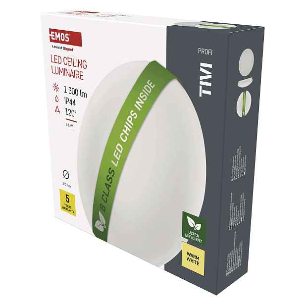 Led přisazené svítidlo Tivi, B Class, kruhové bílé 8,6W, IP44, teplá bílá