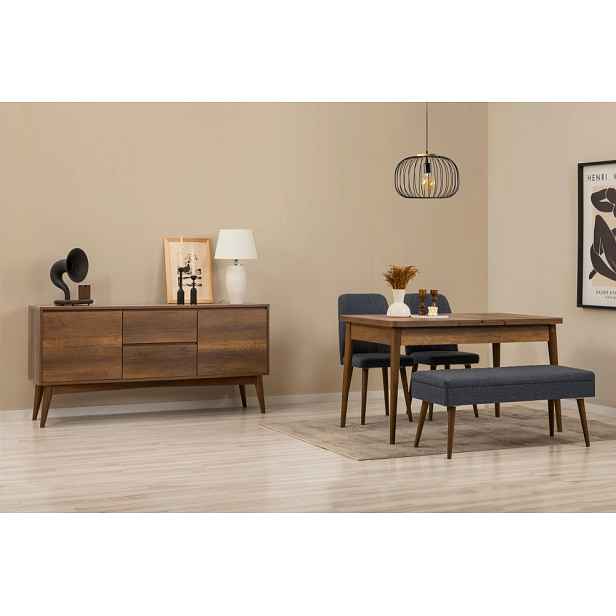 Set s rozkládacím stolem, židlemi a konzolou (5 kusů) Vina 02 1048 - Walnut, Dark Blue