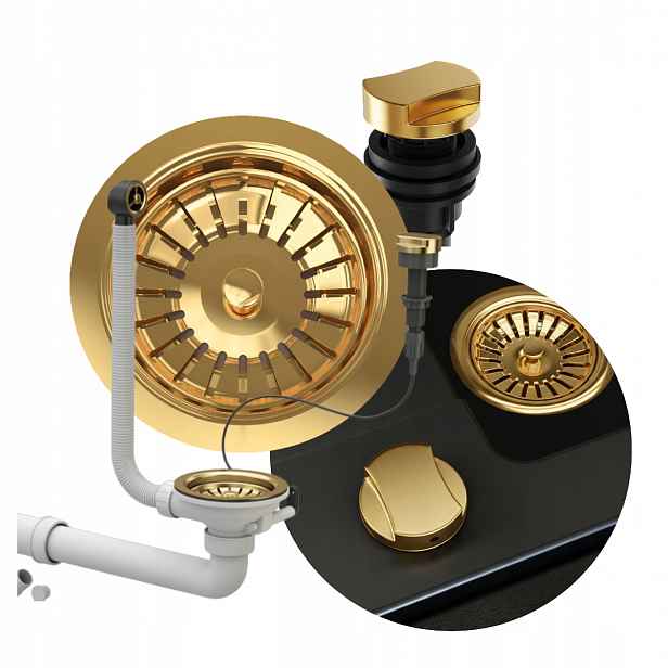 Sifon dřezový Zlatý Automatický Jednokomorový nástěnný Premium