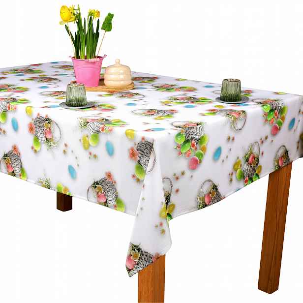 Velikonoční ubrus odolný proti skvrnám, šitý Vánoční košíček 150 x 110 cm
