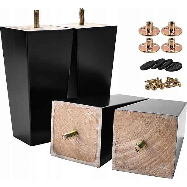 Dřevěné nohy na nábytek 20 cm, pyramida, masivní dřevo, 4 ks černé
