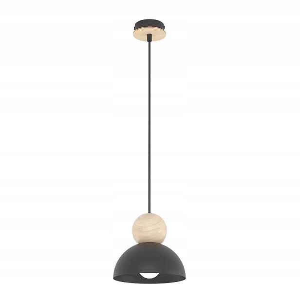 Emibig Kaki závěsné svítidlo černé se dřevem E27 1x15W japandi